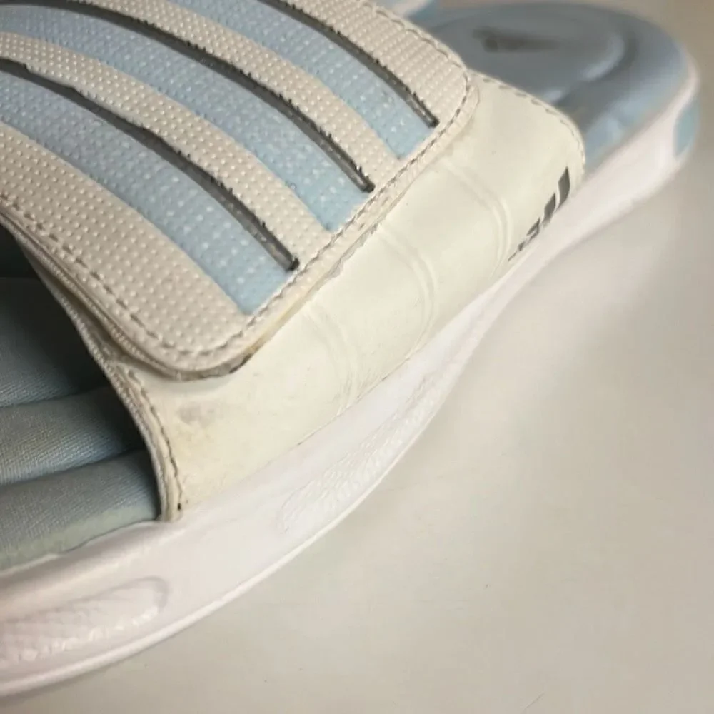 Adidas Adilette Baby Blue White Striped Open Toe Slip-On Classic Comfort Slide S